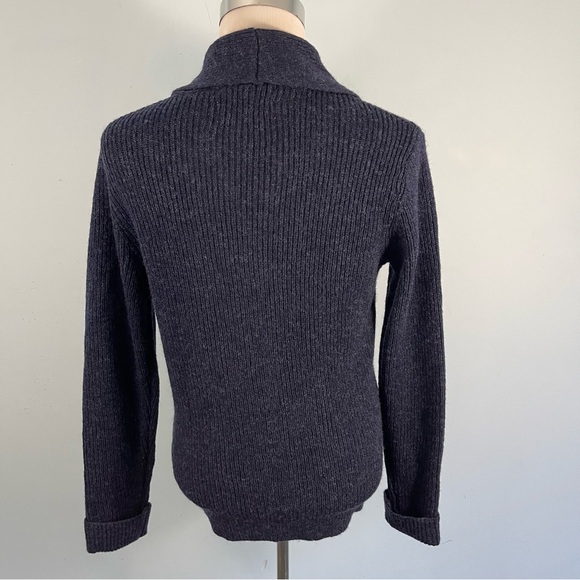 Line of Trade Men's S 100% Shetland Wool Cardigan Sweater Shawl Collar Navy Blue - Picture 7 of 12